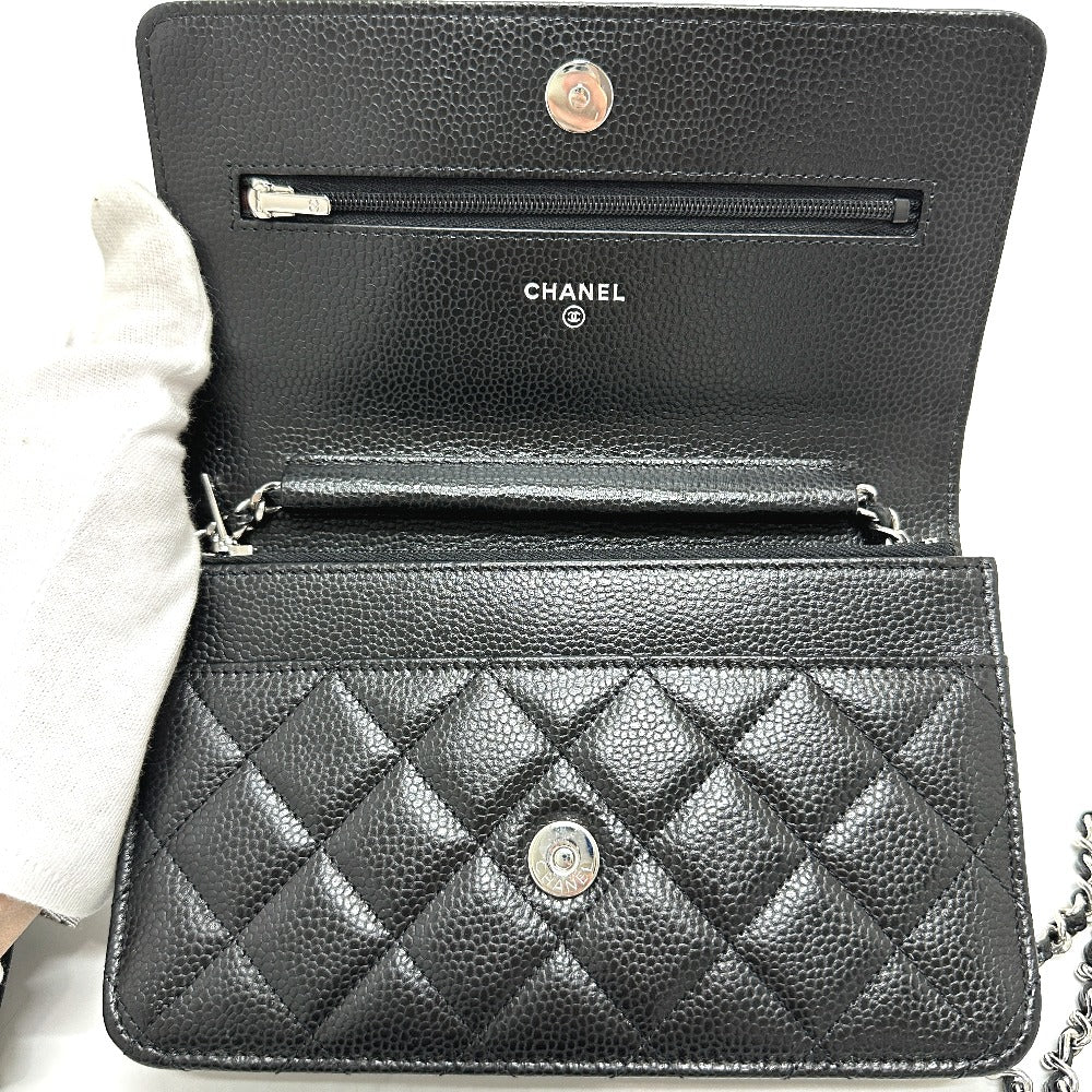 CHANEL AP0250 CC Matelasse CC Mark Classic Chain Wallet Bags Crossbody Long Wallet Shoulder Bag Caviar Leather Black/SilverHardware Used