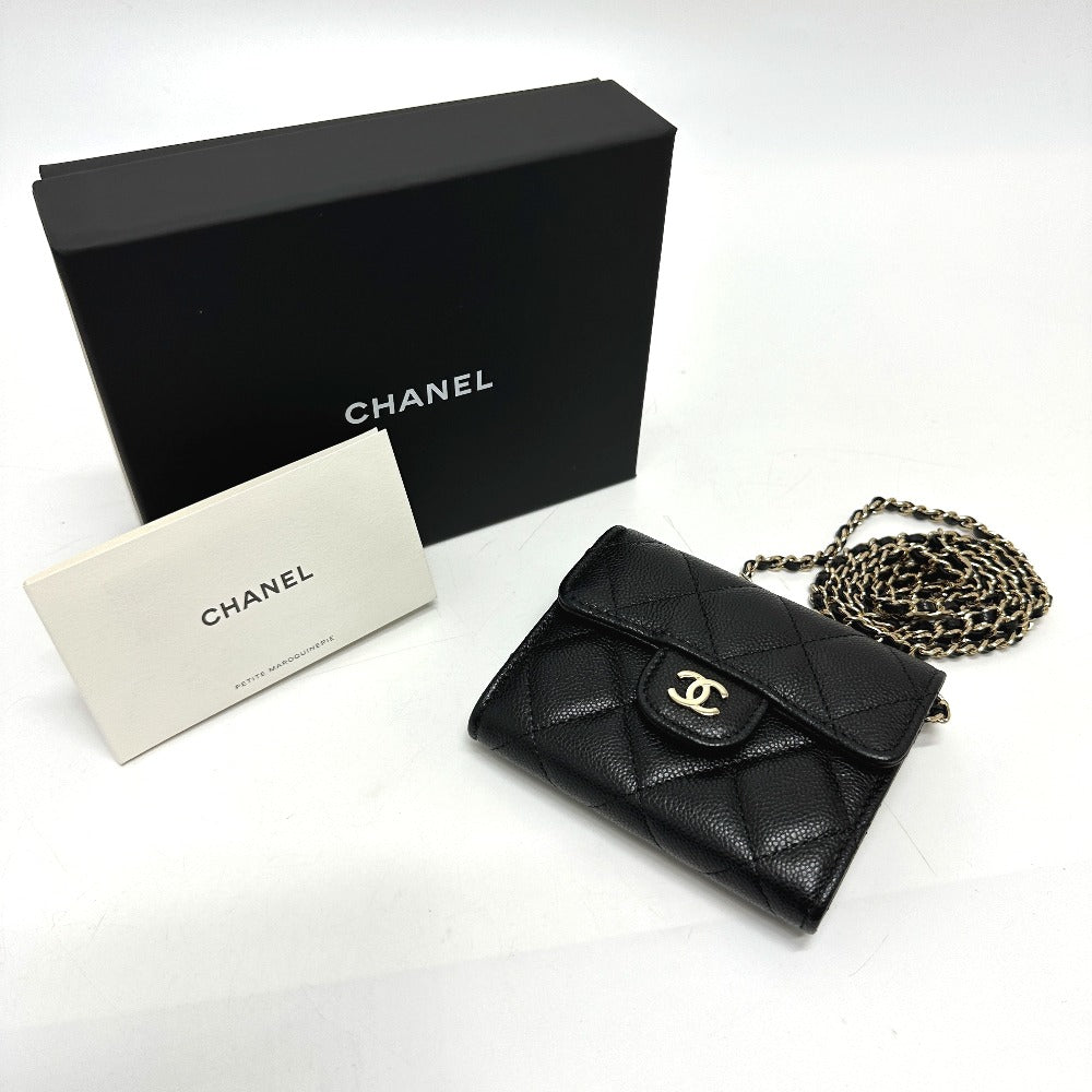 CHANEL AP0238 CC Mark Matelasse CC Pochette Wallet Shoulder Bag Crossbody coin purse Caviar Leather Black/GoldHardware Used