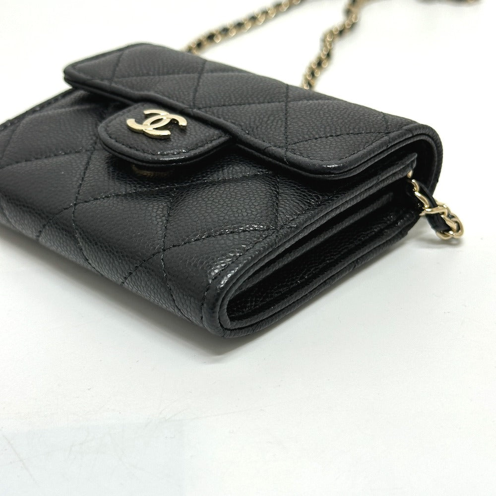 CHANEL AP0238 CC Mark Matelasse CC Pochette Wallet Shoulder Bag Crossbody coin purse Caviar Leather Black/GoldHardware Used