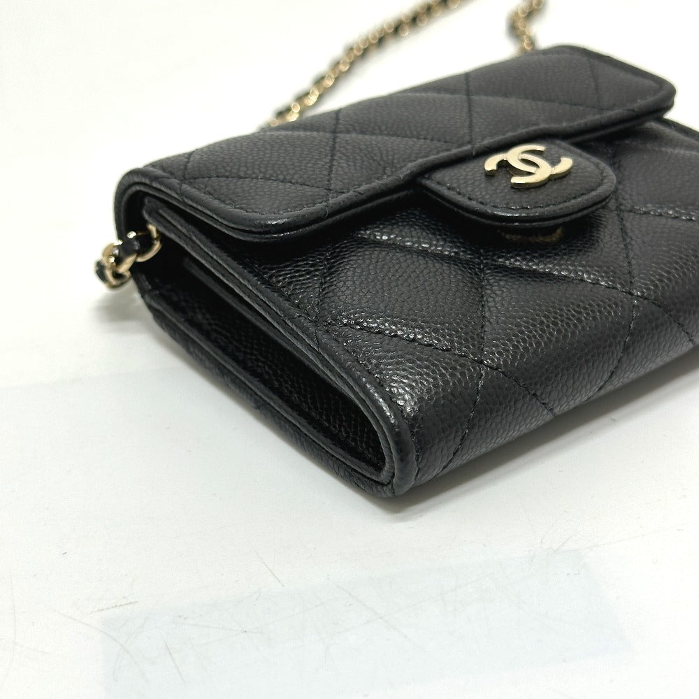 CHANEL AP0238 CC Mark Matelasse CC Pochette Wallet Shoulder Bag Crossbody coin purse Caviar Leather Black/GoldHardware Used