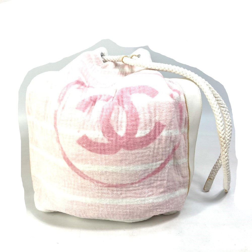 CHANEL Beach Bag, Shoulder Bag, CC, Coco Mark, Border, Pile, Drawstring, Cotton, Women's, Pink
