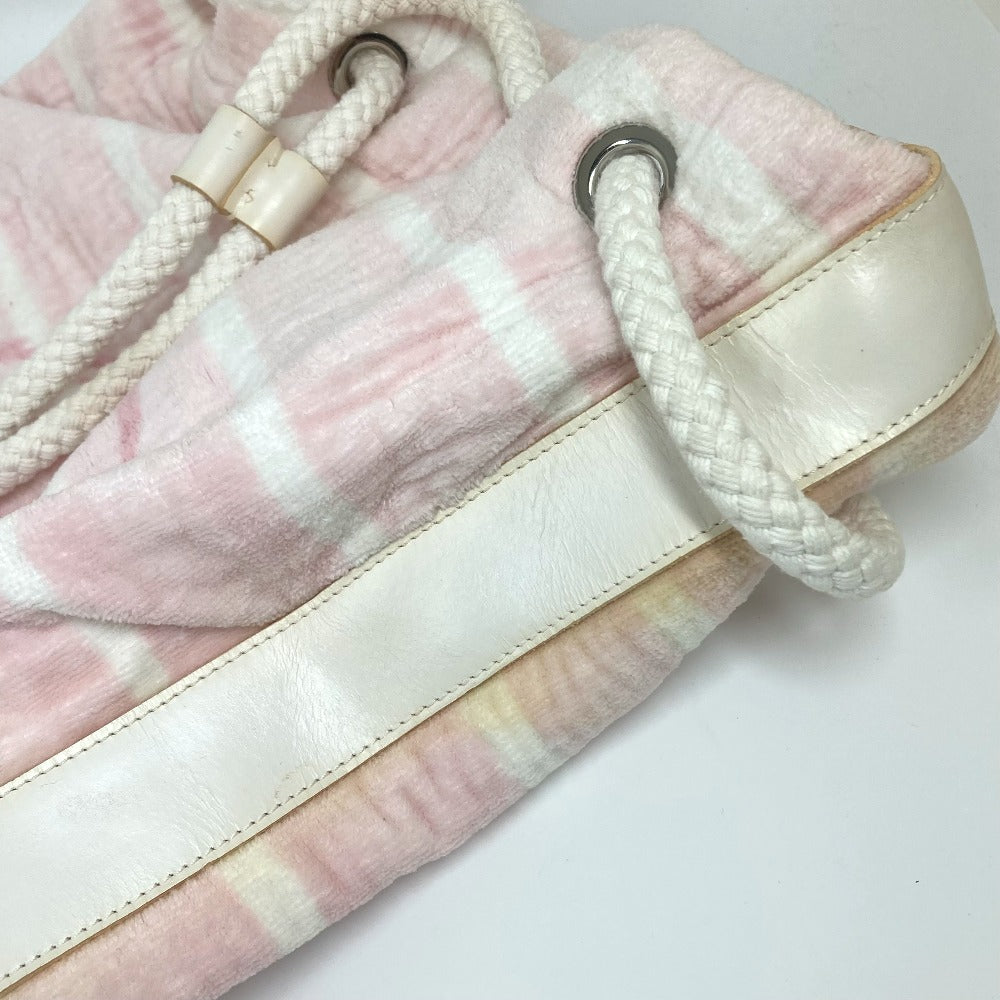 CHANEL Beach Bag, Shoulder Bag, CC, Coco Mark, Border, Pile, Drawstring, Cotton, Women's, Pink