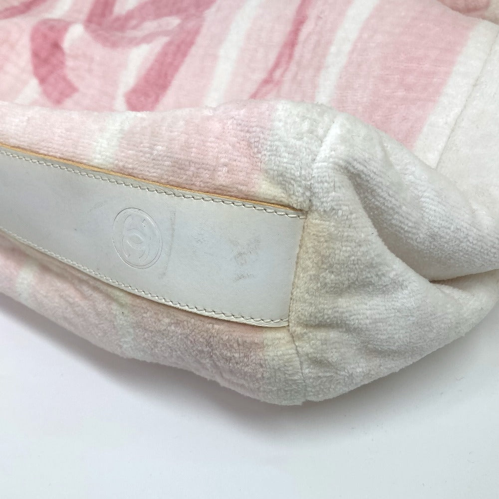 CHANEL Beach Bag, Shoulder Bag, CC, Coco Mark, Border, Pile, Drawstring, Cotton, Women's, Pink