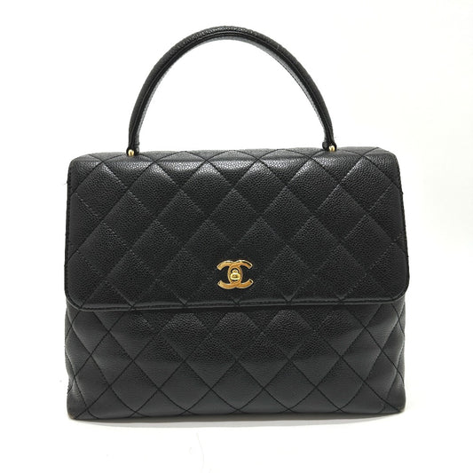 CHANEL A12397 ココマーク マトラッセ カバン トートバッグ トップハンドル ハンドバッグ キャビアスキン レディース ブラック - brandshop-reference