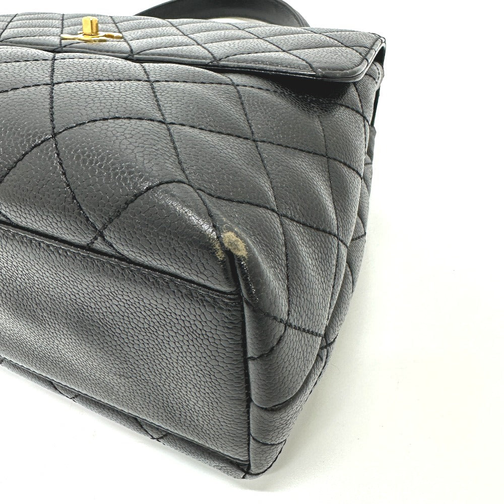 CHANEL A12397 ココマーク マトラッセ カバン トートバッグ トップハンドル ハンドバッグ キャビアスキン レディース ブラック - brandshop-reference