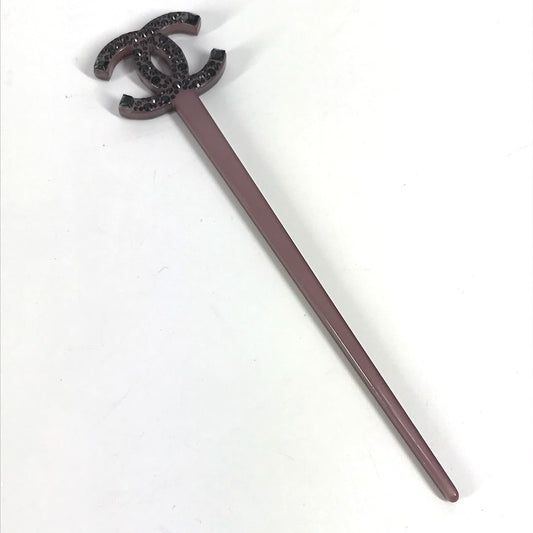 CHANEL CC Coco Mark Stone Kanzashi Hair Pick Hairpin Plastic Hair Accessory for Women Purple