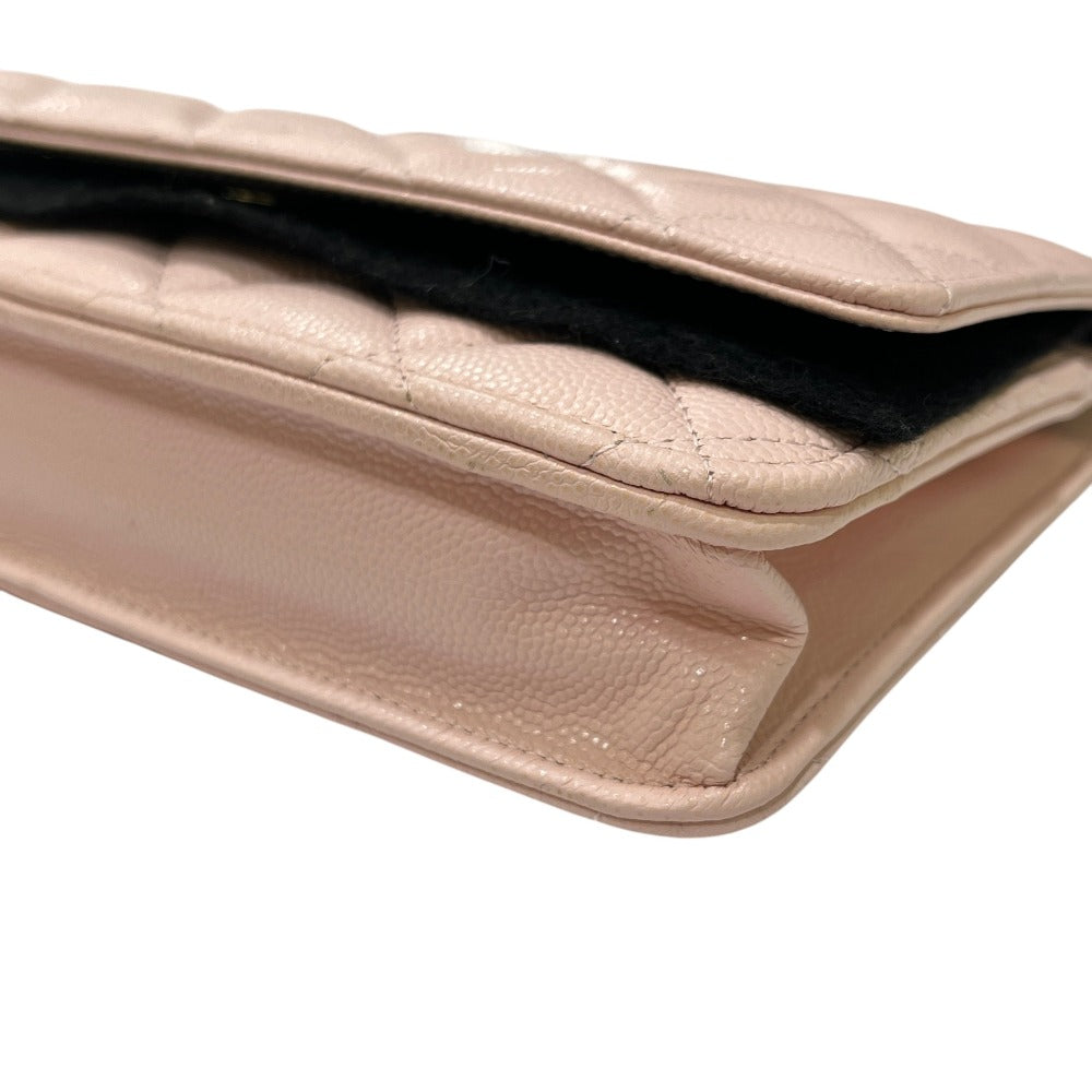 CHANEL AP0250 Coco Mark CC Chain Wallet, Long Wallet, Pouch, Pochette, Wallet, Crossbody Bag, Shoulder Bag, Caviar Skin, Women's, Pink