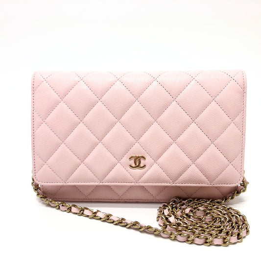 CHANEL AP0250 Coco Mark CC Chain Wallet, Long Wallet, Pouch, Pochette, Wallet, Crossbody Bag, Shoulder Bag, Caviar Skin, Women's, Pink