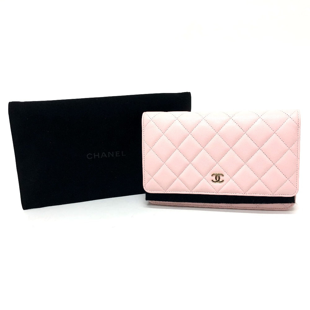 CHANEL AP0250 Coco Mark CC Chain Wallet, Long Wallet, Pouch, Pochette, Wallet, Crossbody Bag, Shoulder Bag, Caviar Skin, Women's, Pink