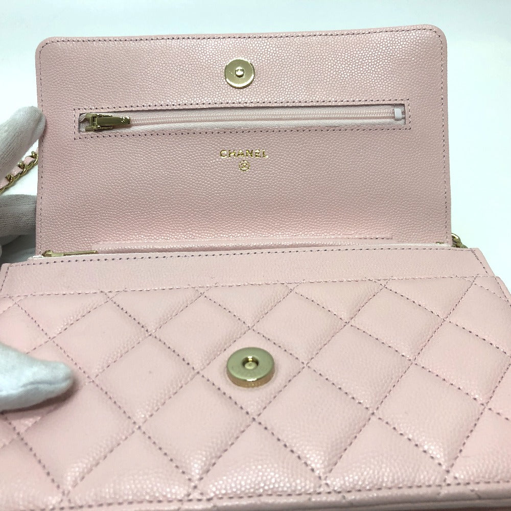 CHANEL AP0250 Coco Mark CC Chain Wallet, Long Wallet, Pouch, Pochette, Wallet, Crossbody Bag, Shoulder Bag, Caviar Skin, Women's, Pink