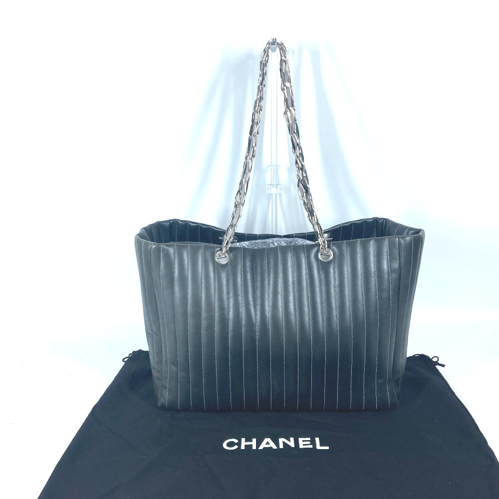 CHANEL マドモアゼル Wチェーン 肩掛け ショルダーバッグ トートバッグ レザー レディース ブラック