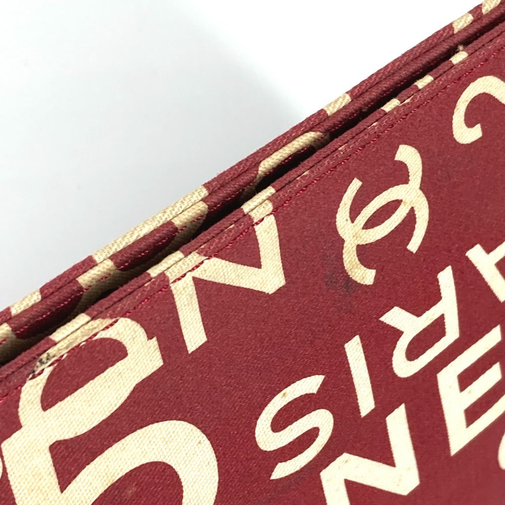 CHANEL バイシーライン ロゴ メイクポーチ 化粧ポーチ カバン クラッチバッグ ポーチ キャンバス レディース レッド - brandshop-reference