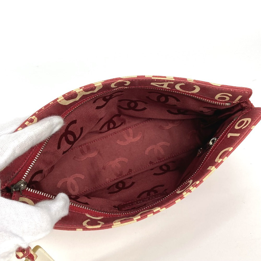 CHANEL バイシーライン ロゴ メイクポーチ 化粧ポーチ カバン クラッチバッグ ポーチ キャンバス レディース レッド - brandshop-reference