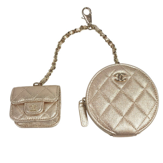 CHANEL 2024 Matelasse Coco Mark Year Gift Coin Case AirPods Bag Charm Lambskin Women's Gold