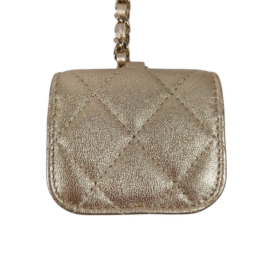 CHANEL 2024 Matelasse Coco Mark Year Gift Coin Case AirPods Bag Charm Lambskin Women's Gold