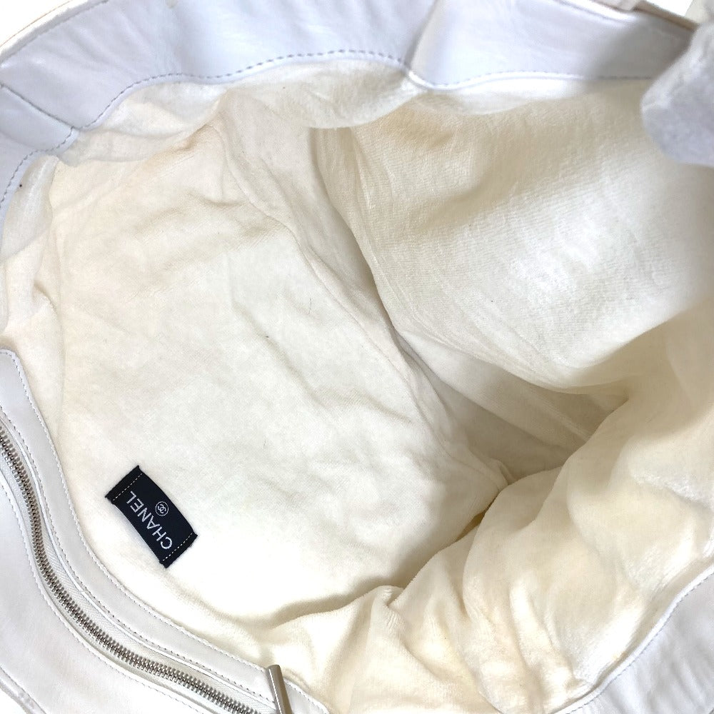 CHANEL ビーチバッグ パイル CC ココマーク ショルダーバッグ 肩掛け トートバッグ コットン レディース ホワイト
