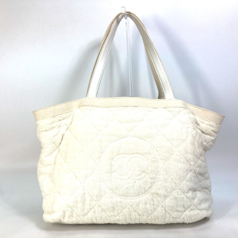 CHANEL ビーチバッグ パイル CC ココマーク ショルダーバッグ 肩掛け トートバッグ コットン レディース ホワイト