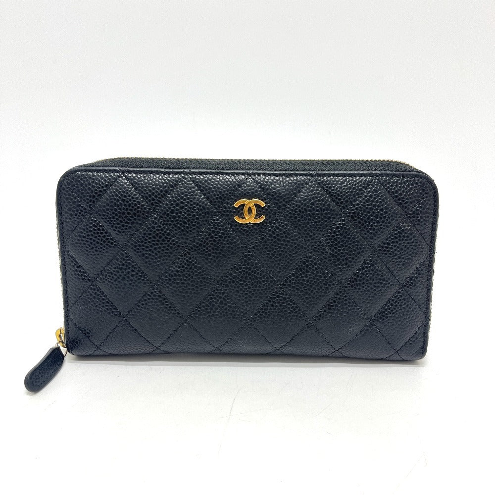 CHANEL A50097 マトラッセ ココマーク ラウンド 財布 ウォレット 長財布 キャビアスキン レディース ブラック