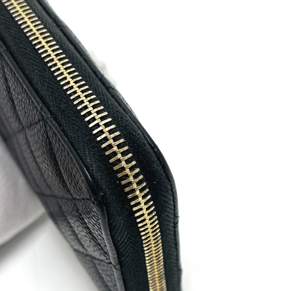 CHANEL A50097 マトラッセ ココマーク ラウンド 財布 ウォレット 長財布 キャビアスキン レディース ブラック