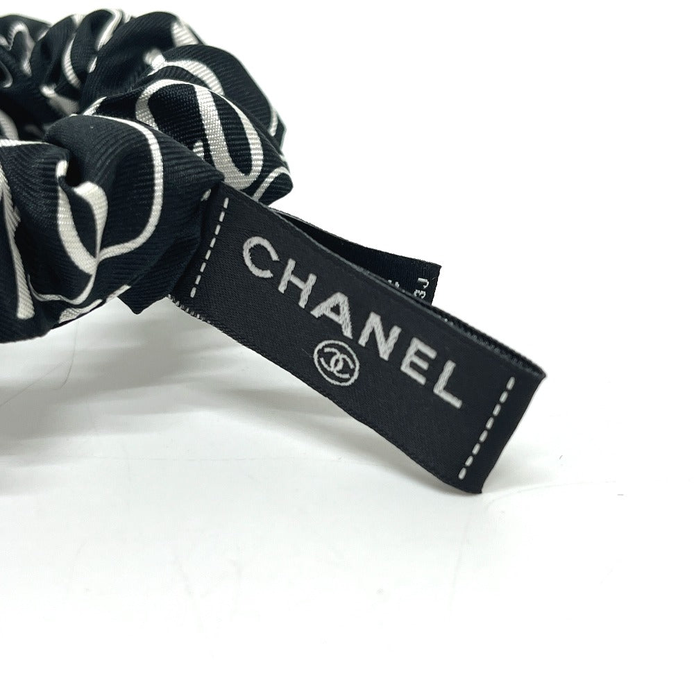 CHANEL 総柄 バイカラー リボン ヘアアクセサリー 髪飾り シュシュ シルク レディース ブラック