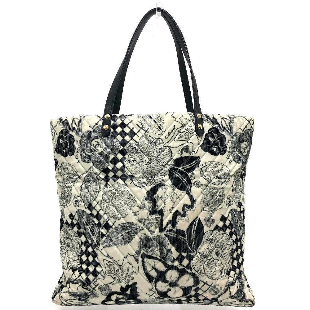 CHANEL カメリア カバン シェブロン コーデュロイ 肩掛け リボン ハンドバッグ トートバッグ キャンバス レディース ホワイト - brandshop-reference