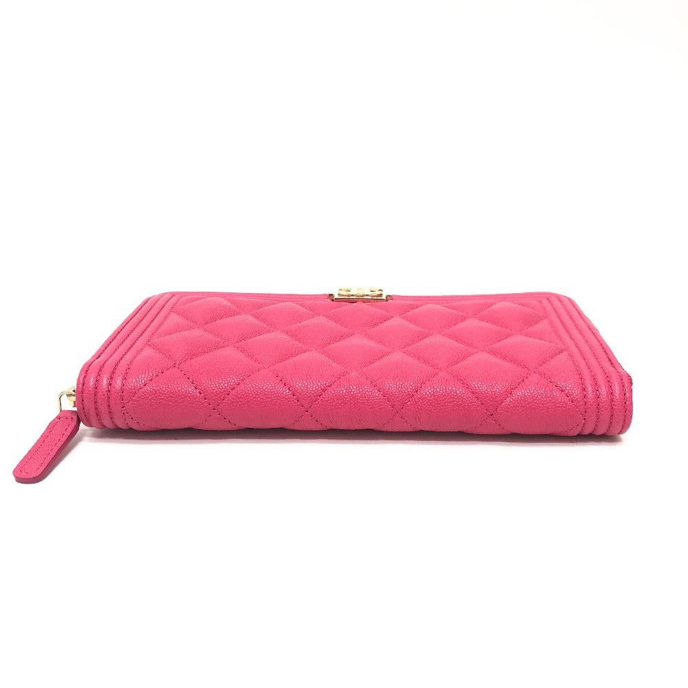 CHANEL A80288 Boy Chanel Round Zipper Long Wallet Wallet Long Wallet Caviar Skin Women's Pink