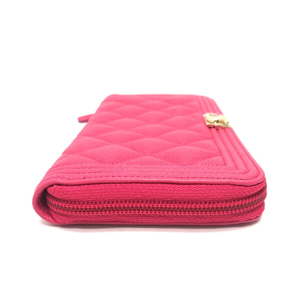 CHANEL A80288 Boy Chanel Round Zipper Long Wallet Wallet Long Wallet Caviar Skin Women's Pink