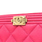 CHANEL A80288 Boy Chanel Round Zipper Long Wallet Wallet Long Wallet Caviar Skin Women's Pink