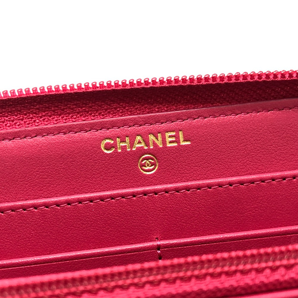 CHANEL A80288 Boy Chanel Round Zipper Long Wallet Wallet Long Wallet Caviar Skin Women's Pink