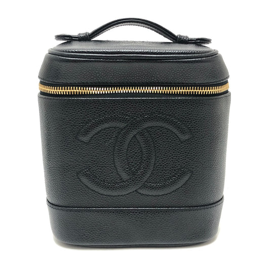 CHANEL A01998 CC Mark Vertical Vanity Bag Bag Caviar Leather Hand Bag Caviar Leather Black Used