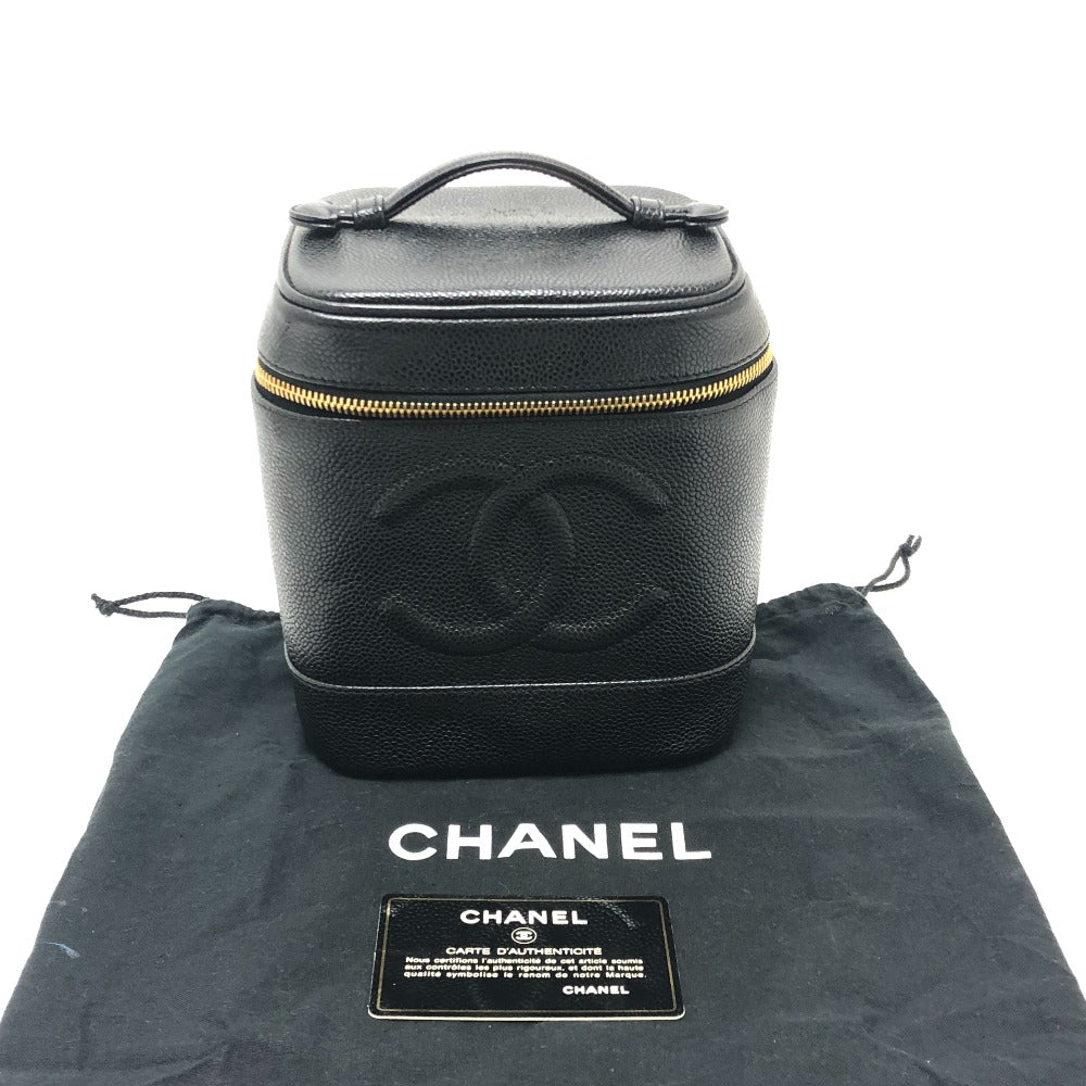 CHANEL A01998 CC Mark Vertical Vanity Bag Bag Caviar Leather Hand Bag Caviar Leather Black Used