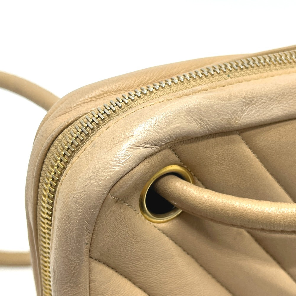 CHANEL CC Mark charm V-Stitch Chevron Bag, 2-way bag Hand Bag Lambskin Leather Beige Used