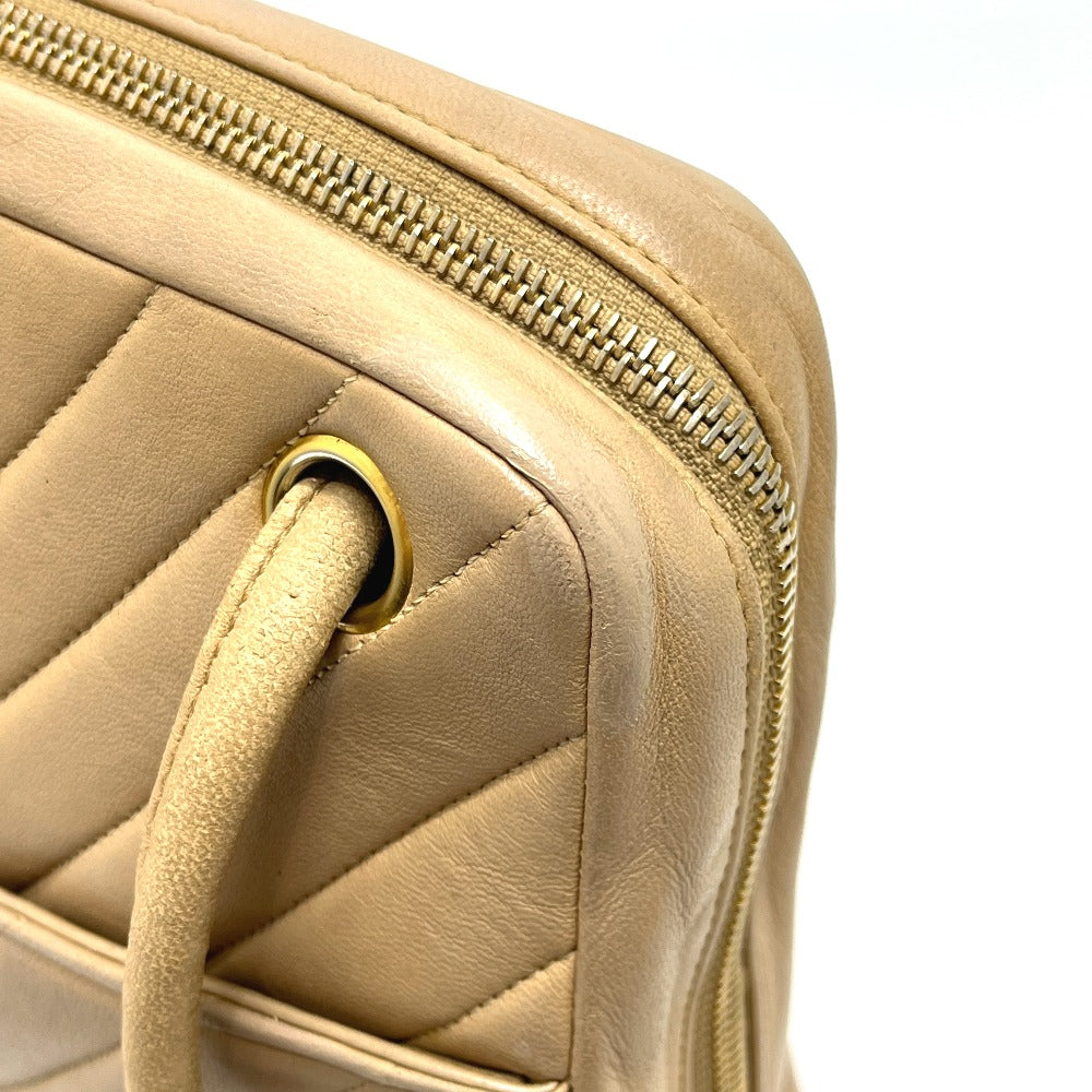 CHANEL CC Mark charm V-Stitch Chevron Bag, 2-way bag Hand Bag Lambskin Leather Beige Used