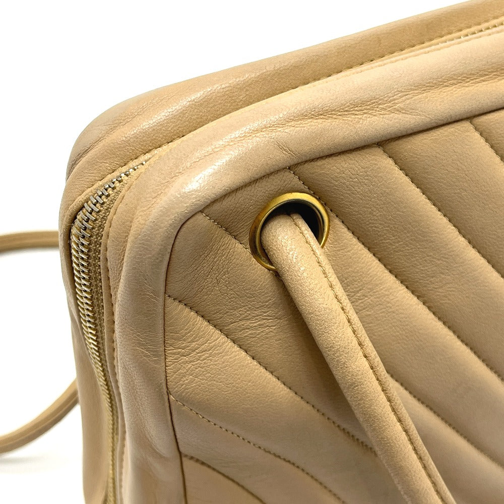 CHANEL CC Mark charm V-Stitch Chevron Bag, 2-way bag Hand Bag Lambskin Leather Beige Used