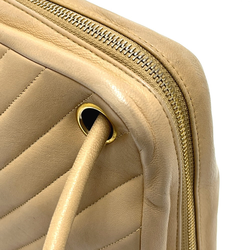 CHANEL CC Mark charm V-Stitch Chevron Bag, 2-way bag Hand Bag Lambskin Leather Beige Used