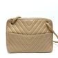 CHANEL CC Mark charm V-Stitch Chevron Bag, 2-way bag Hand Bag Lambskin Leather Beige Used