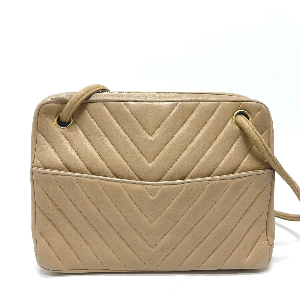 CHANEL CC Mark charm V-Stitch Chevron Bag, 2-way bag Hand Bag Lambskin Leather Beige Used