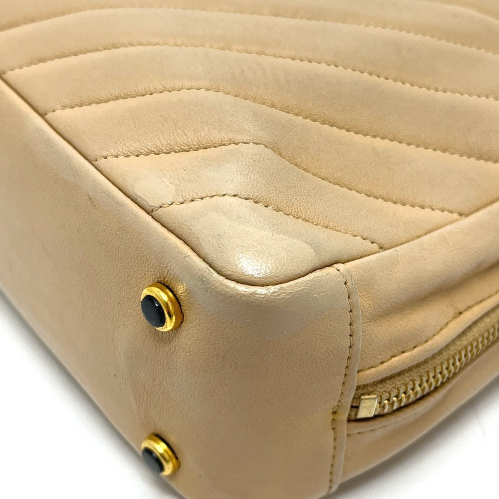 CHANEL CC Mark charm V-Stitch Chevron Bag, 2-way bag Hand Bag Lambskin Leather Beige Used