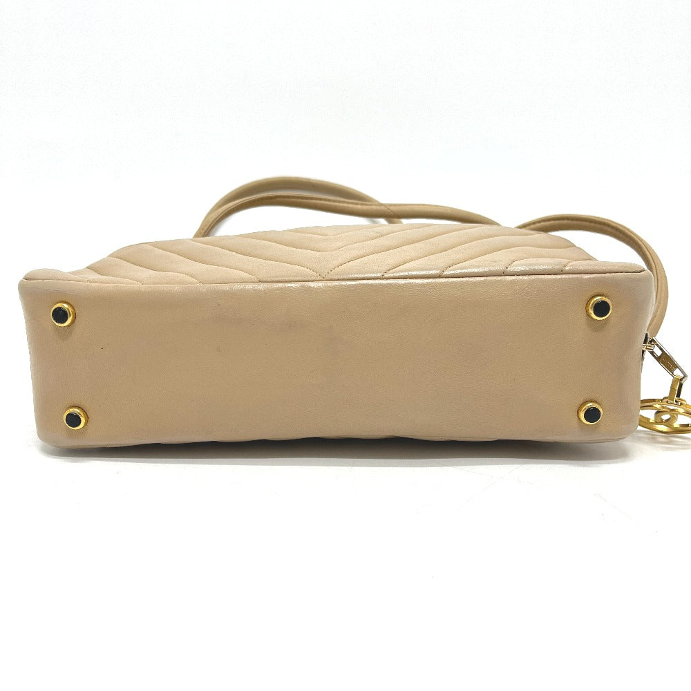 CHANEL CC Mark charm V-Stitch Chevron Bag, 2-way bag Hand Bag Lambskin Leather Beige Used
