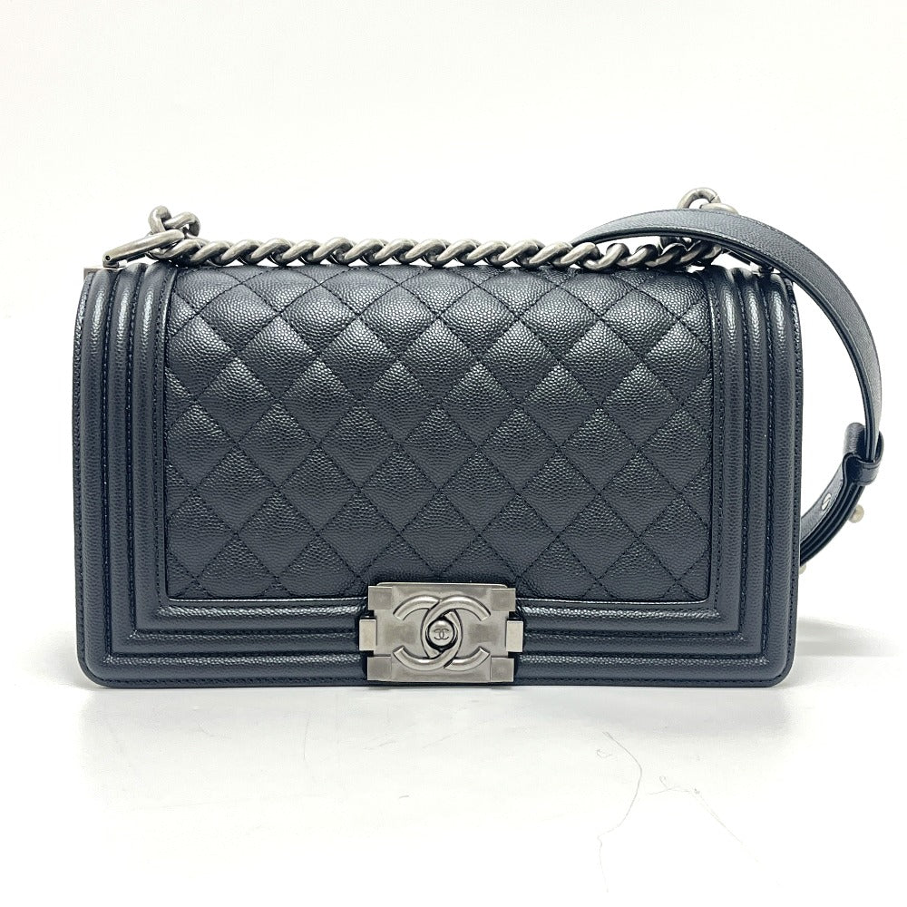 CHANEL A67086 ボーイシャネル 25 カバン チェーン シルバー金具 ショルダーバッグ キャビアスキン レディース ブラック