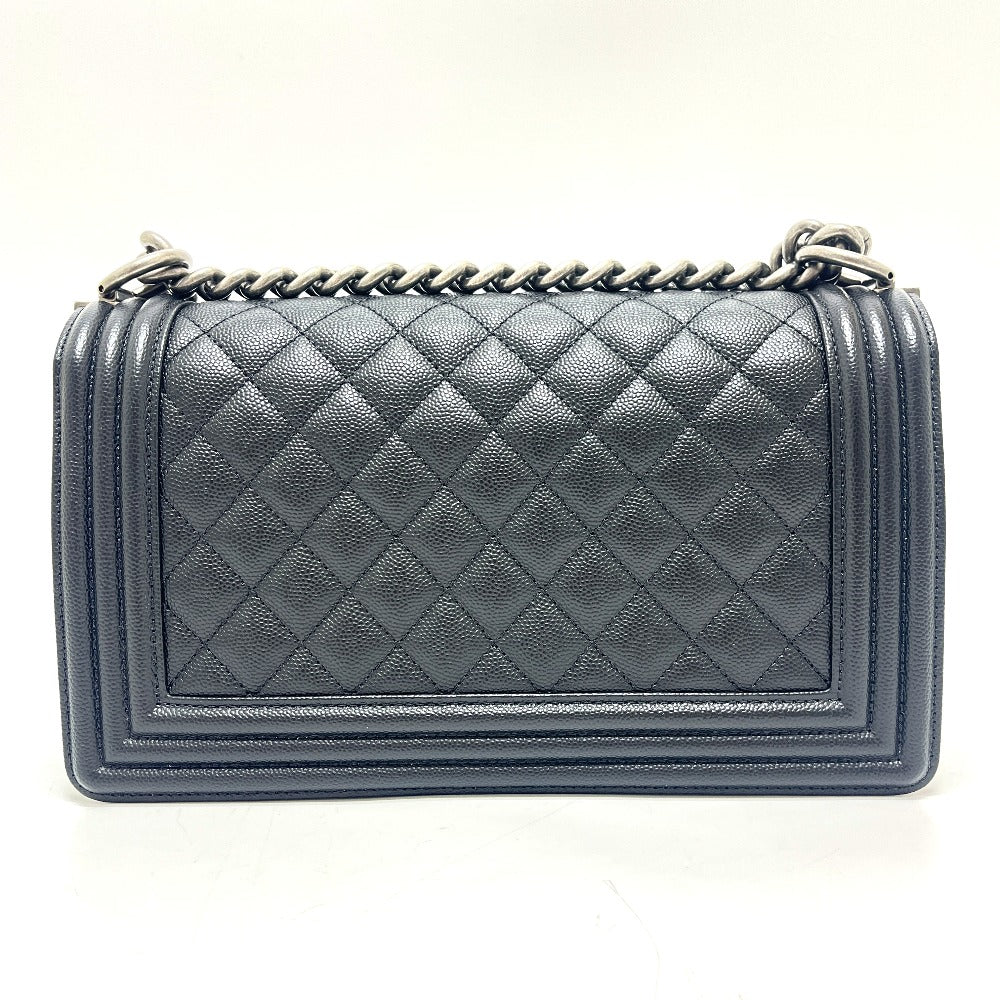 CHANEL A67086 Boy Chanel 25" Shoulder Bag in Caviar Leather with Chain and Silver Hardware, Black