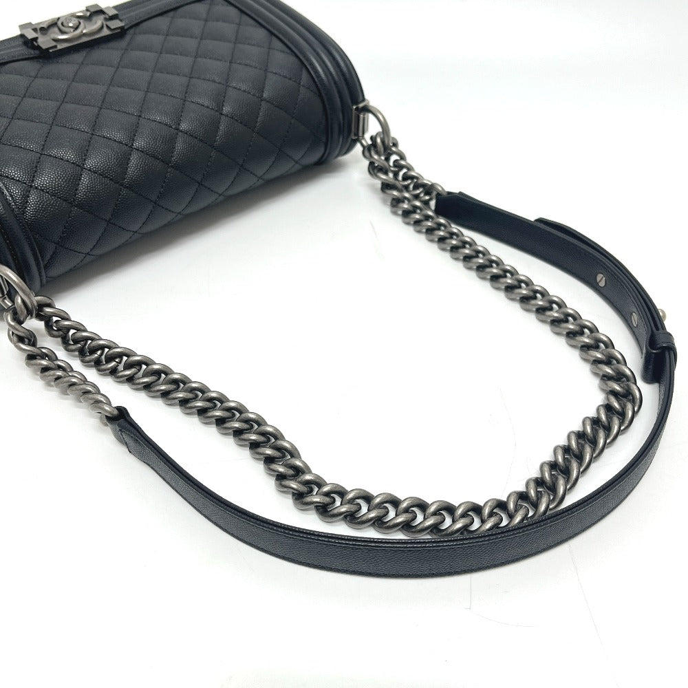 CHANEL A67086 Boy Chanel 25" Shoulder Bag in Caviar Leather with Chain and Silver Hardware, Black