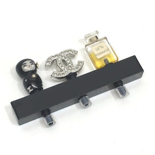 CHANEL Shanghai Collection Earphone Jack 3-Piece Set with Strap, Plastic, Unisex, Black