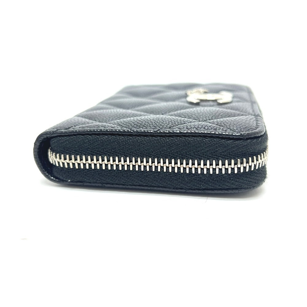 CHANEL AP3728 マトラッセ スターココマーク ラウンド コインケース コンパクトウォレット 2つ折り財布 キャビアスキン レディース ブラック