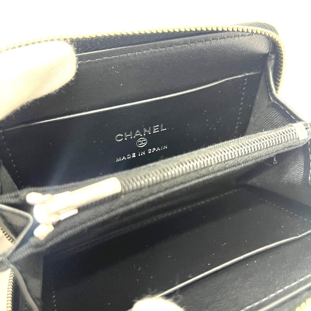 CHANEL AP3728 マトラッセ スターココマーク ラウンド コインケース コンパクトウォレット 2つ折り財布 キャビアスキン レディース ブラック