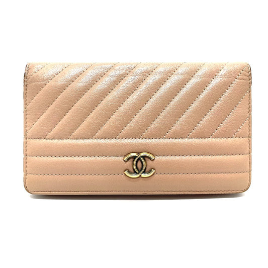 CHANEL A82399 Stripe Border Coco Mark Flap Long Wallet (with coin purse) Gatskin Ladies