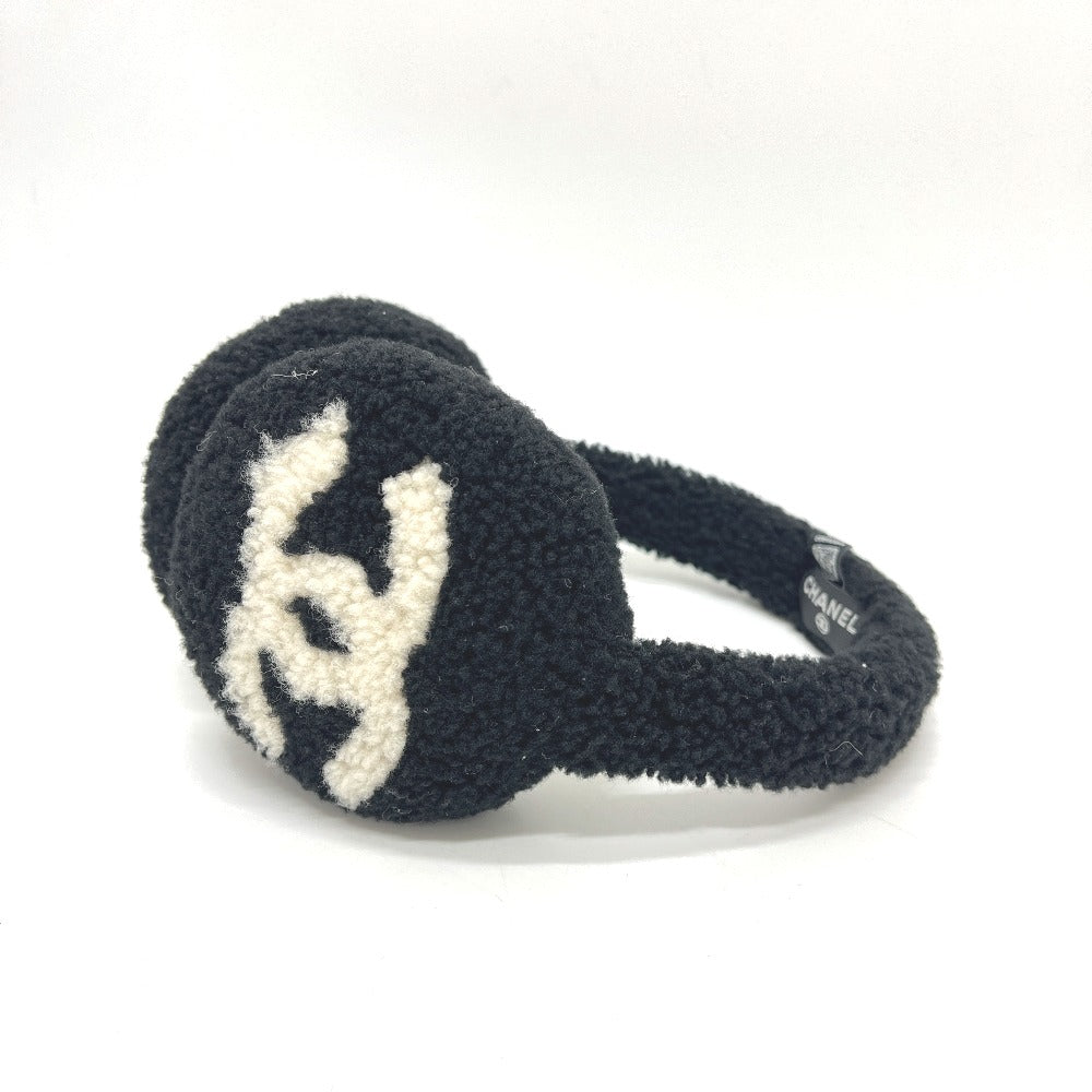 CHANEL 25B Deconstructed Coco Mark Bicolor Apparel Accessory Earmuffs Fur Women's Black