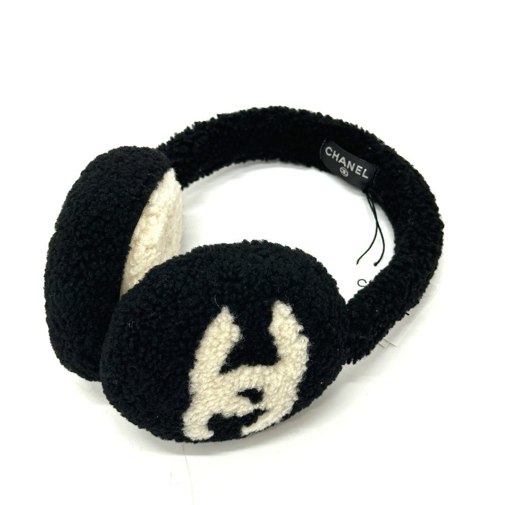 CHANEL 25B Big Coco CC Mark Bicolor Earmuff fur Black/White Used