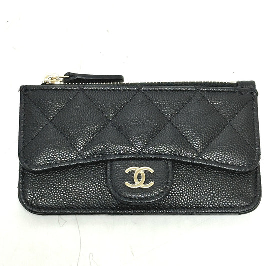 CHANEL AP2570 フラグメントケース ココマーク マトラッセ クラシック ジップ カードケース 財布 小銭入れ コインケース キャビアスキン レディース ブラック