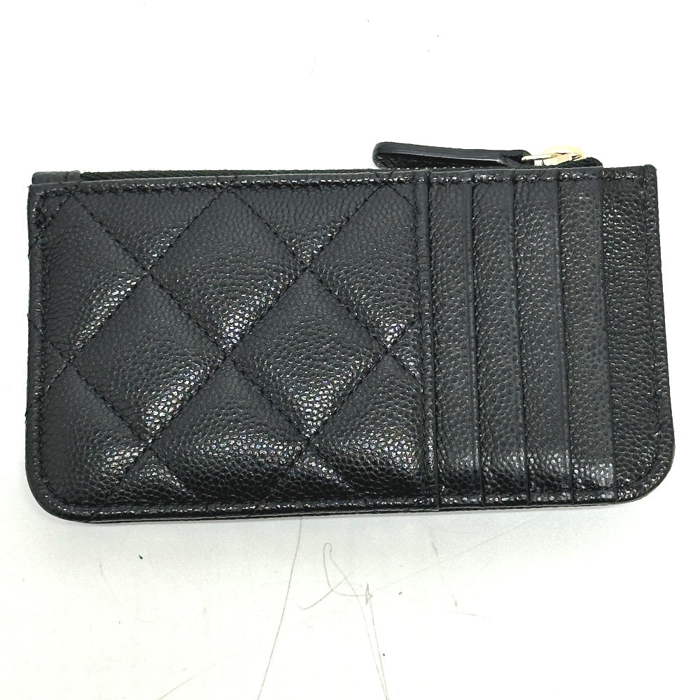 CHANEL AP2570 フラグメントケース ココマーク マトラッセ クラシック ジップ カードケース 財布 小銭入れ コインケース キャビアスキン レディース ブラック